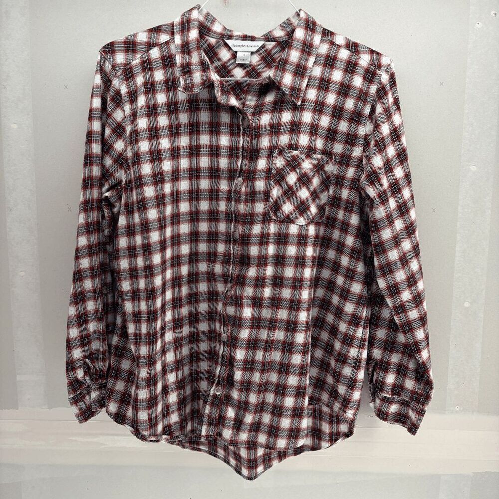 Christopher & Banks Button Down‎ Shirt Women's Red and White Plaid Size XL EUC